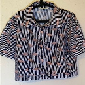 COPY - Royal Monk Flamingo Cropped Button Down 🦩